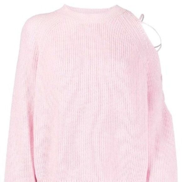 PINKO WAFFLE KNIT JUMPER IN PINK ONe Shoulder Lace UP - Picture 1 of 11